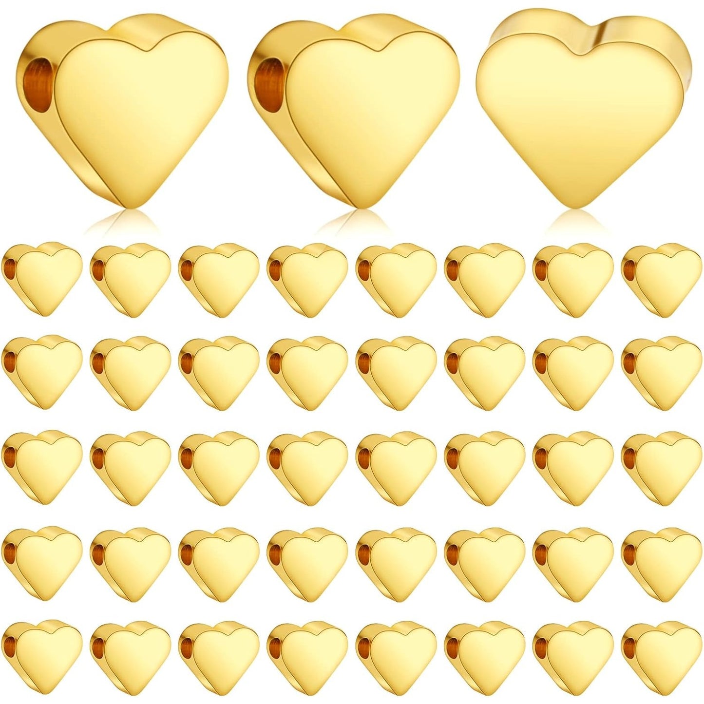 100pcs Golden Plated Heart Beads Alloy Love Heart Charm Spacer Beads Handmade Loose Beads for DIY Necklace Bracelet Crafts Jewelry Making,7x6mm,Hole:2mm