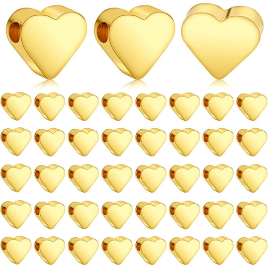 100pcs Golden Plated Heart Beads Alloy Love Heart Charm Spacer Beads Handmade Loose Beads for DIY Necklace Bracelet Crafts Jewelry Making,7x6mm,Hole:2mm