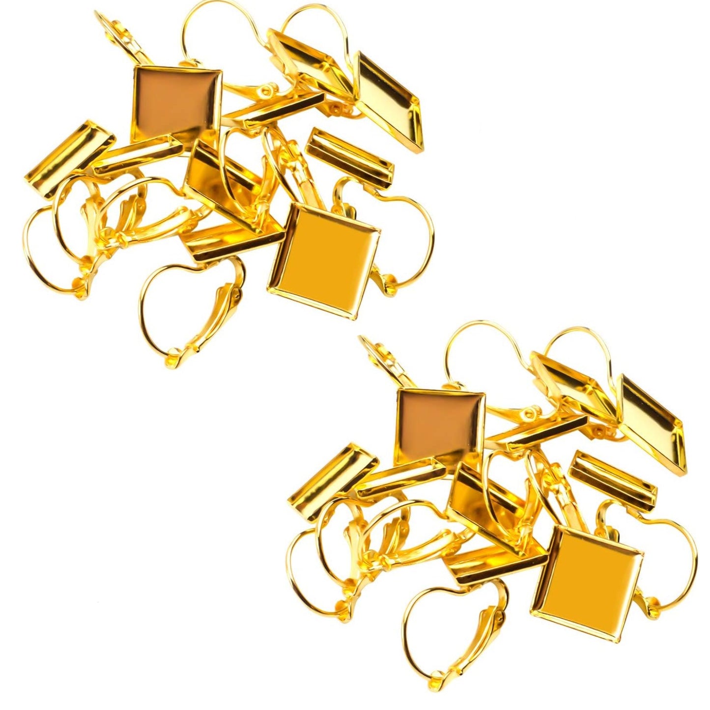 Leverback Cabochon Earring Setting, 20 Pieces Brass Lever Back Hoop Bezel Earrings Earwires with Flat Square Tray for DIY Domed Cabochons Earrings - 12 mm Tray
