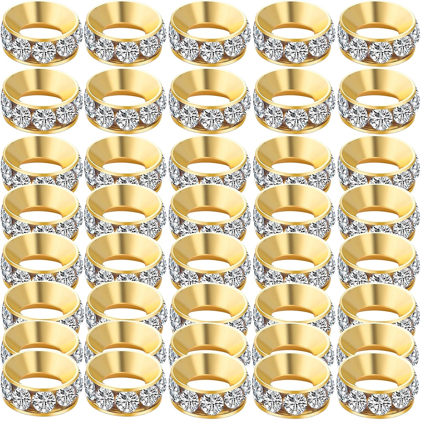 40pcs Crystal Rhinestone Spacer Beads Rondelle Loose Bead Brass European Large Hole Charm Beads for Necklaces Bracelets Crafts Jewelry Making Accessories, Golden and Silver