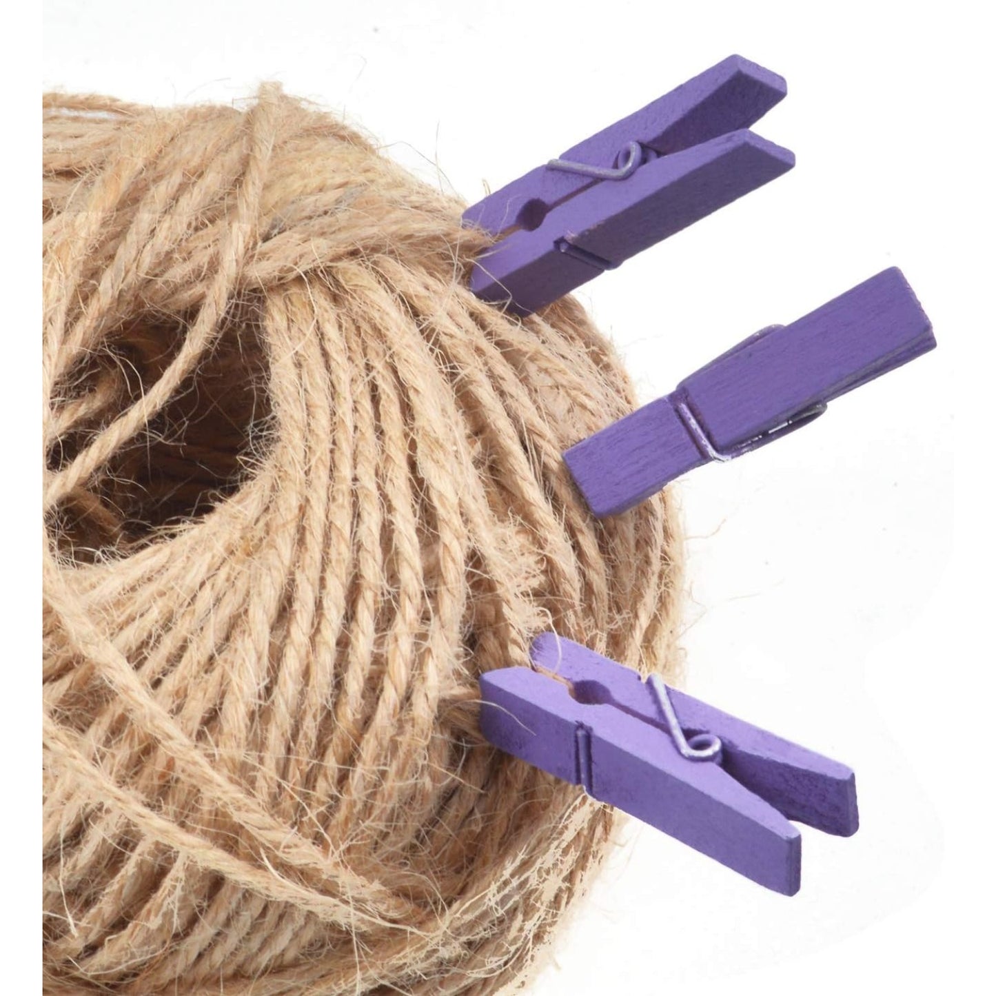 BronaGrand 100pcs Mini Purple Wooden Utility Paper Clips and Clothespins