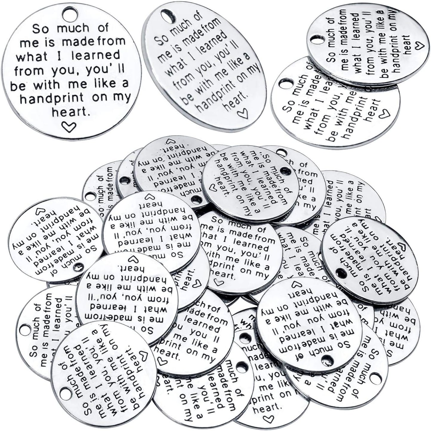 Inspirational Words Charms, 30pcs Lettering Saying Pendants Engraved Message Charms Beads Craft Supplies Jewelry Findings for DIY Necklace Bracelet - Dia : 25mm