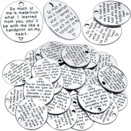 Inspirational Words Charms, 30pcs Lettering Saying Pendants Engraved Message Charms Beads Craft Supplies Jewelry Findings for DIY Necklace Bracelet - Dia : 25mm