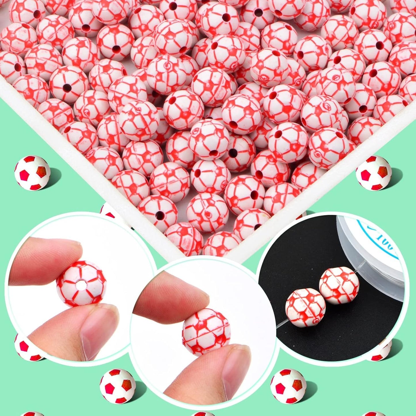 120pcs American Football Beads Acrylic Football Sport Spacer Beads with A Roll of Elastic Crystal Rope Craf Supplies for DIY Necklace Bracelet Keychain Jewelry Making