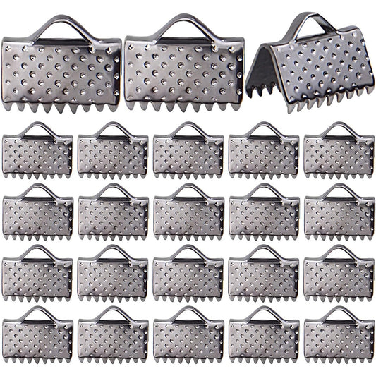 500pcs Ribbon Pinch Crimp Clamp Ends Metal Cord Ends Fasteners Clasp Connectors for DIY Bracelet Bookmark Lanyard Leather Chain Extenders Jewelry Making, Gun Black