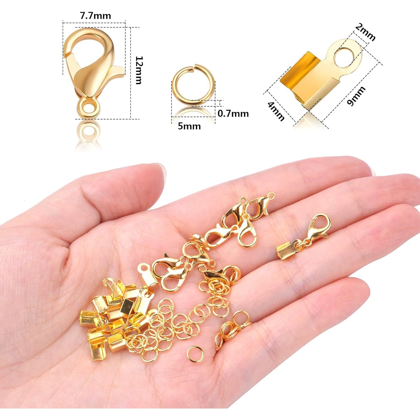 500pcs Silver Jewelry Making Accessories Kit, 200pcs Fold Over Cord End Caps Crimp End Tips, 200pcs Open Jump Rings and 100pcs Lobster Claw Clasps for Leather Ribbon Jewelry Making Findings