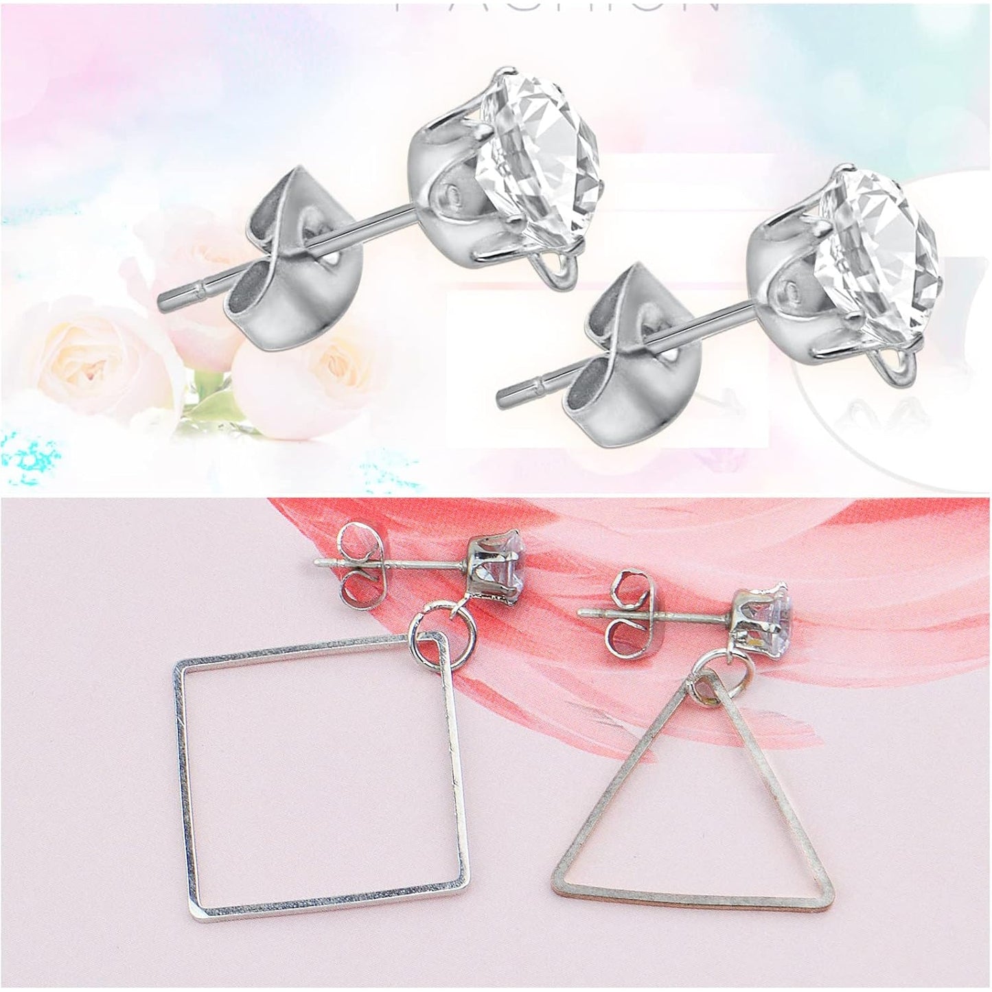 40pcs Crystal Rhinestone Earring Posts with Loop Cubic Zirconia Stud Earrings and 40pcs Earring Stoppers for DIY Jewelry Making Party Favor Gifts