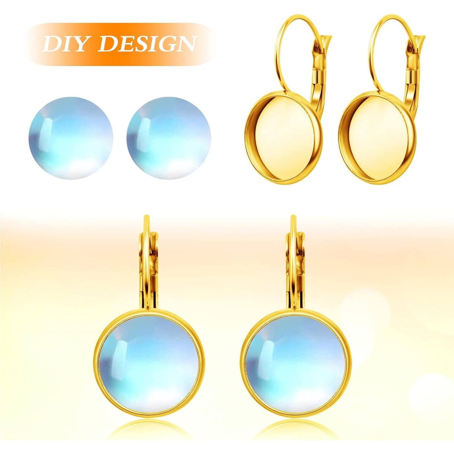 Hook Earring Cabochon Settings, 20 Pieces Lever Back Hook Earrings with Flat Round Tray Blank Cabochon Setting Ear Wires for Earring Designs(12 mm)