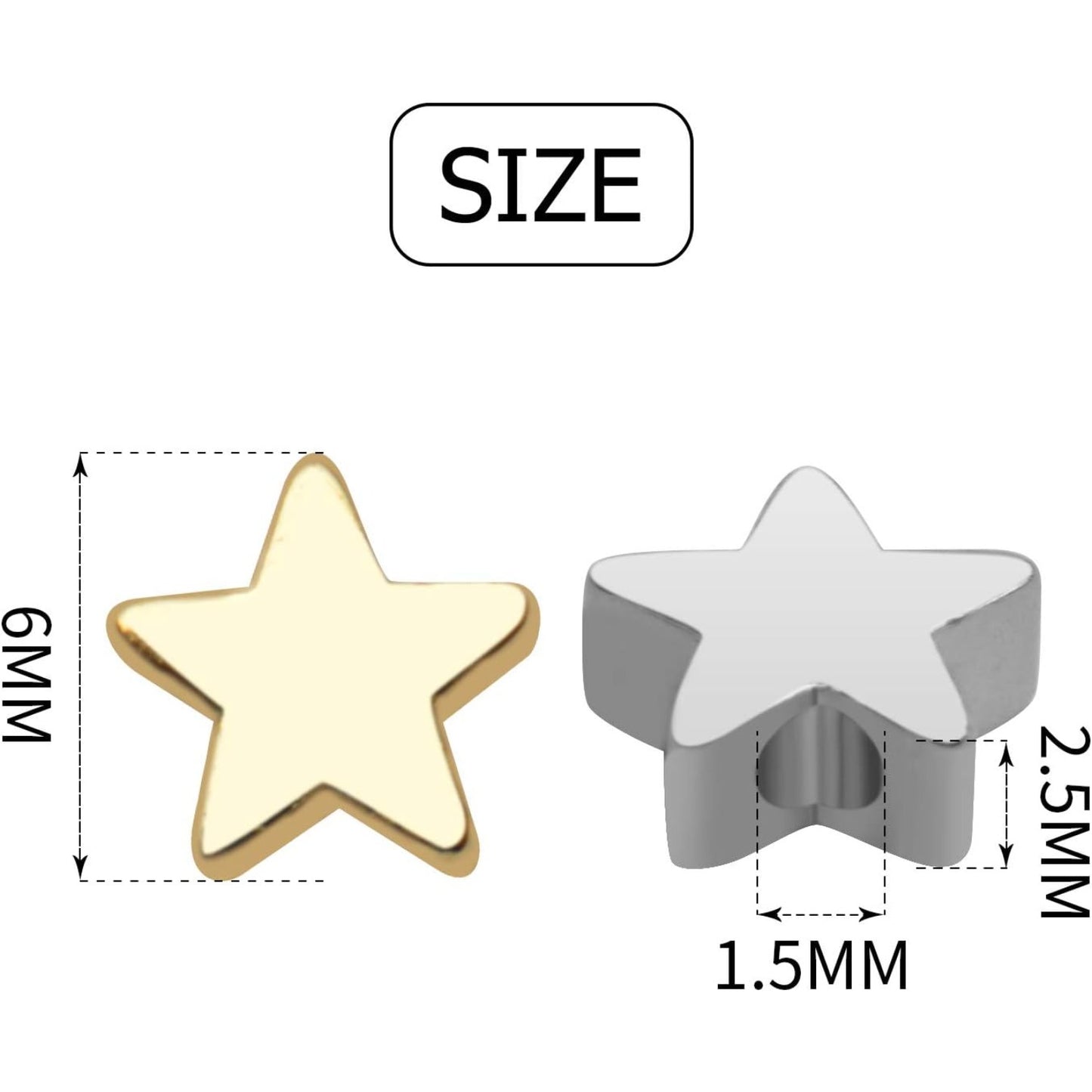 30pcs Star Shape Spacer Beads Jewelry Charm Loose Beads Copper Small Hole Star Beads for DIY Jewelry Crafts Making,6×6mm