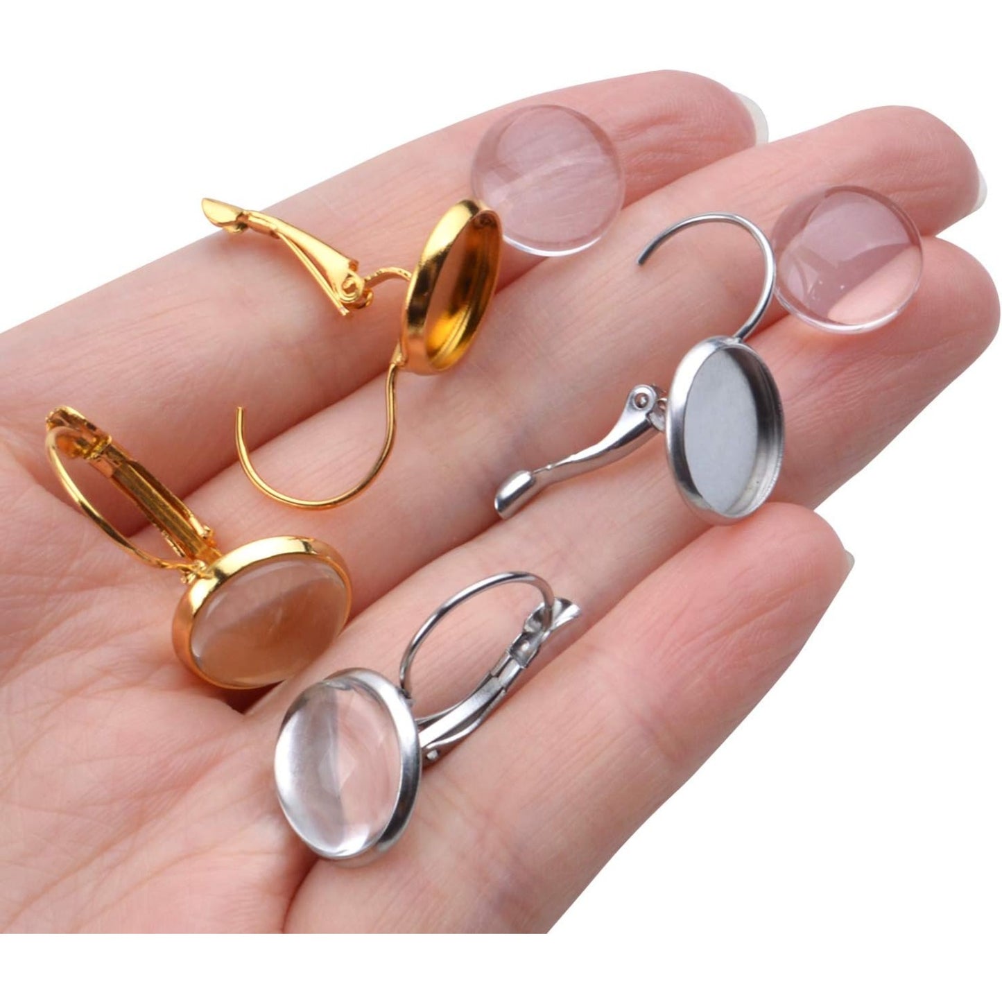 Leverback Earring Blanks, 20pcs Brass French Lever Back Earrings with 12mm Flat Round Cabochon Setting Tray and 20pcs Clear Glass Cabochons for DIY Earring Making