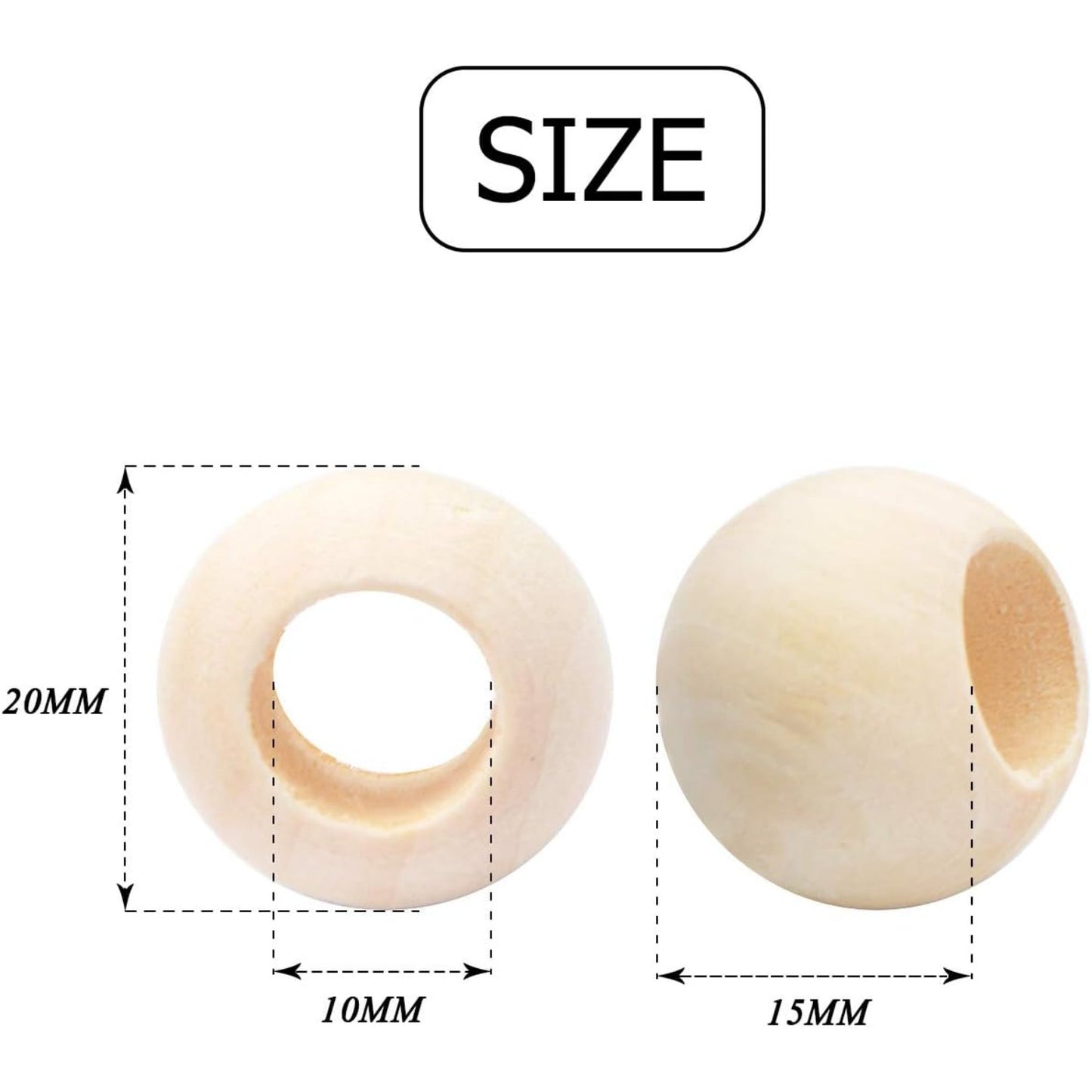 150pcs Wooden Beads Natural Wood Round Beads Wood Loose Beads Spacers with 10 mm Large Hole for DIY Bracelet Pendants Crafts Decoration Jewelry Making,20×15mm