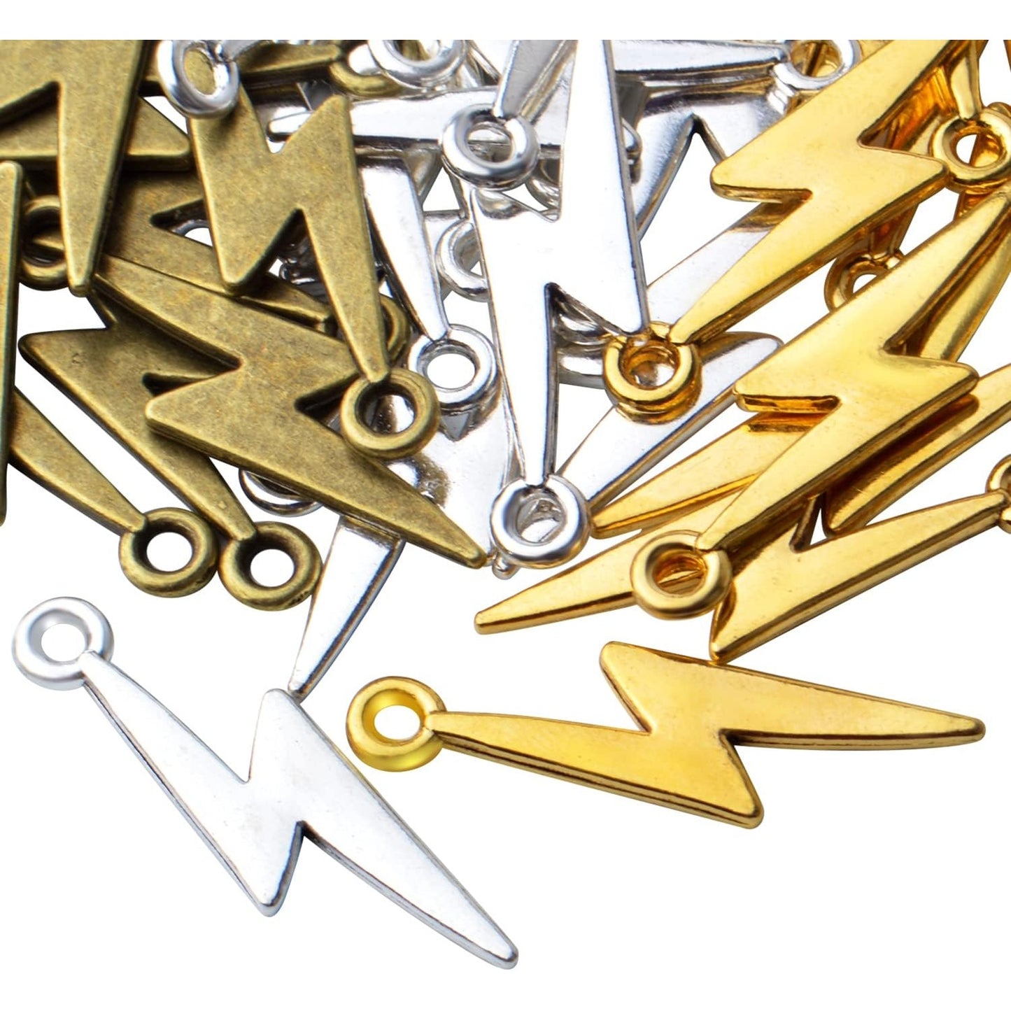60pcs Lightning Bolt Pendants Alloy Flash Lightning Charms Thunder Flash Celestial Dangle Charms for DIY Earrings Bracelet Crafts Jewelry Making Accessory,28mm×7.7mm