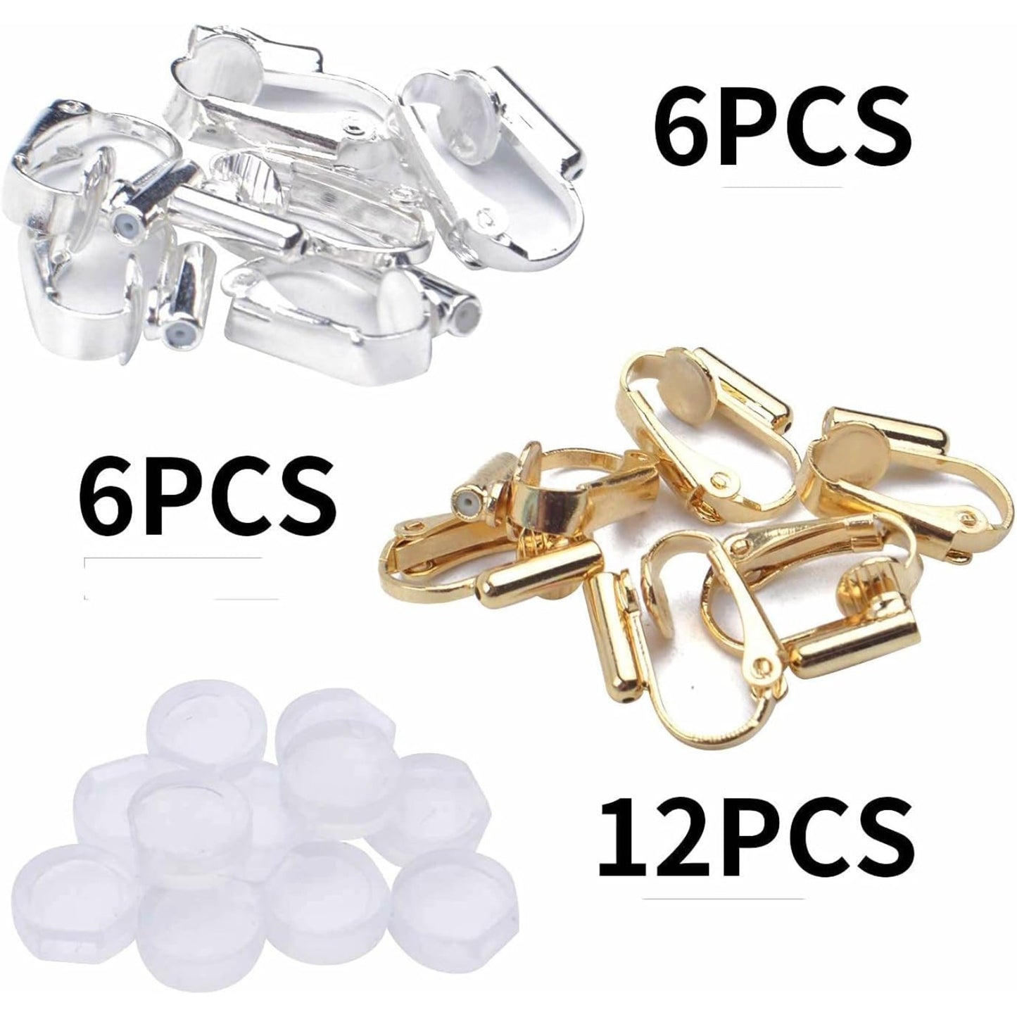 12 Pieces Clip-on Earrings Converter Components for Non-Pierced Ears and 12 Pieces Comfort Earring Pads, Gold and Silver