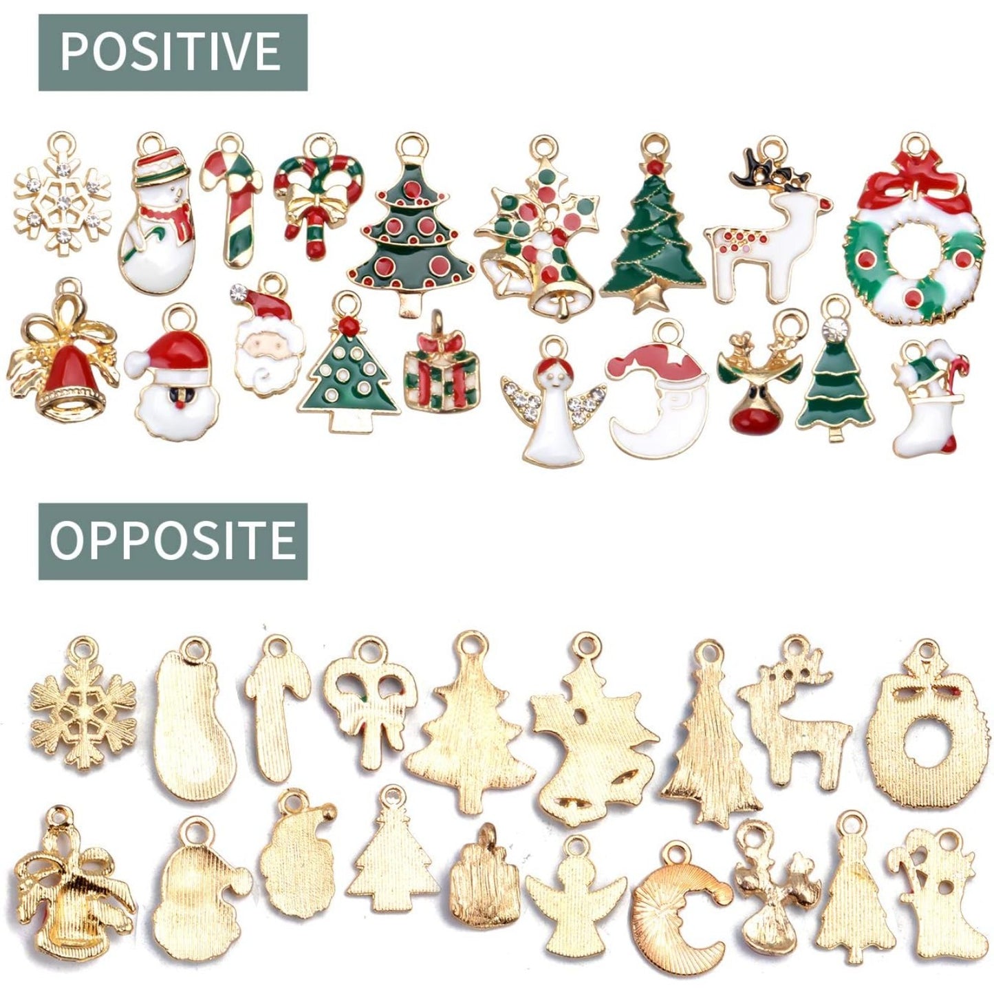 Christmas Theme Pendants,19 Pieces Assorted Enamel Gold Plated Charms for DIY Jewelry Xmas Gifts,19 Styles