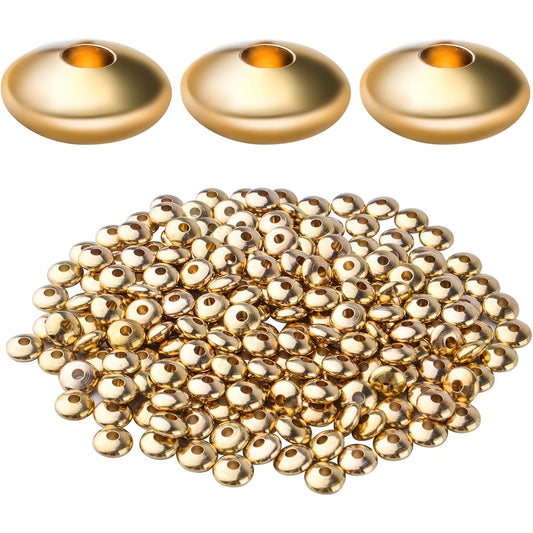 200pcs Gold Flat Round Spacers Beads Brass Abacus Beads Rondelle Bead Spacers Loose Beads Spacer Charm Beads for DIY Jewelry Necklace Making and Crafting Findings