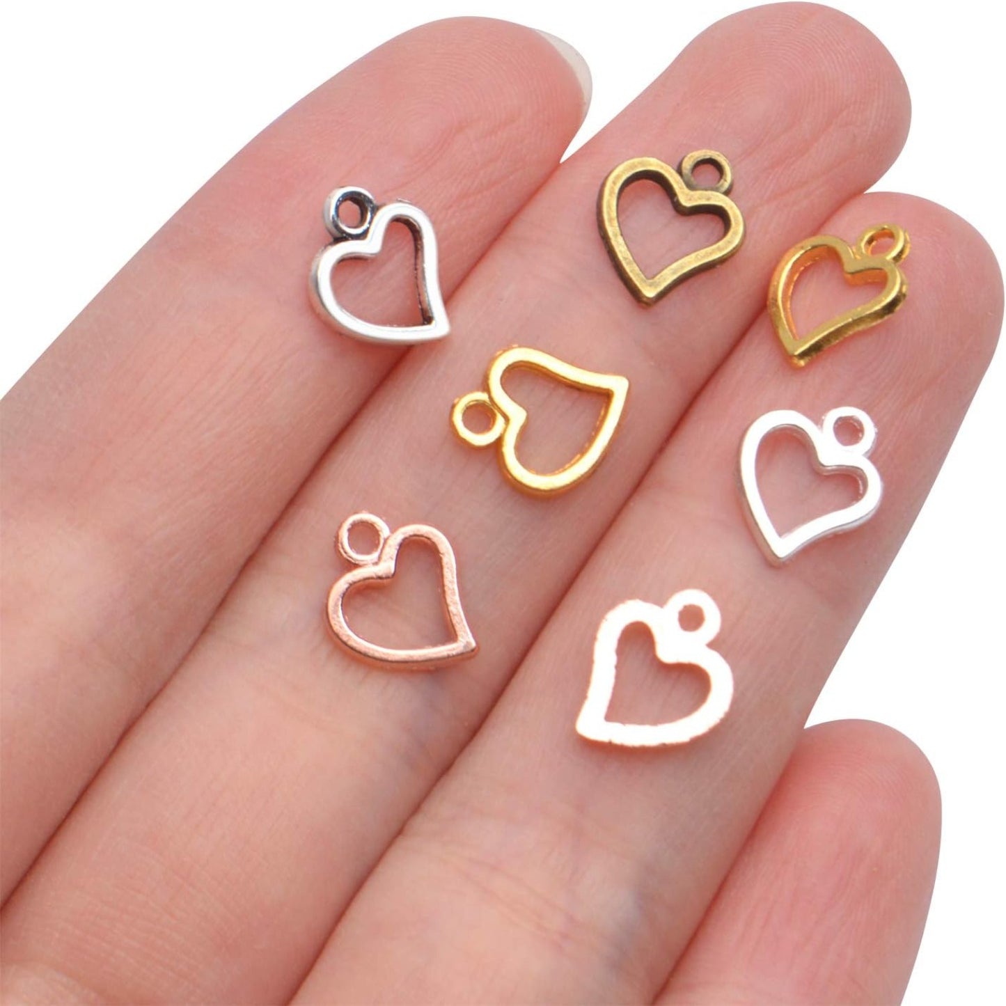 Heart Pendant Charms, 100 Pcs Tibetan Hollow Heart Shape Charms Alloy Love Pendants for Jewelry Making Crafting, Golden, Rose Golden, Antique Silver, Bright Silver and Antique Bronze