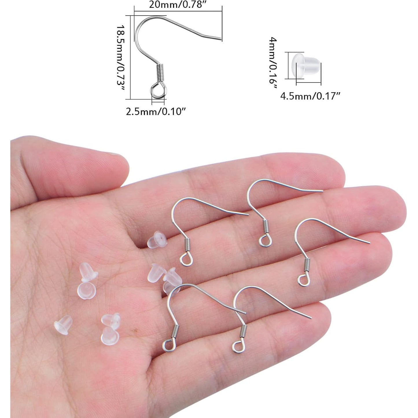 50pcs Stainless Steel Earring Hooks Hypoallergenic French Ear Wire Fish Hooks with 50pcs Clear Silicone Earring Backs for DIY Dangle Earrings Jewelry Making Decor