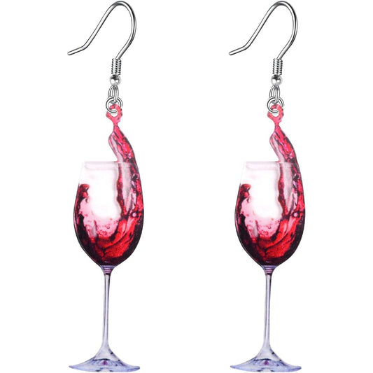 1 Pair of Wineglass Red Wine Dangle Earrings Acrylic Fashion Wine Glass Cup Statement Beer Festival Drop Earring Hooks for Women Gifts