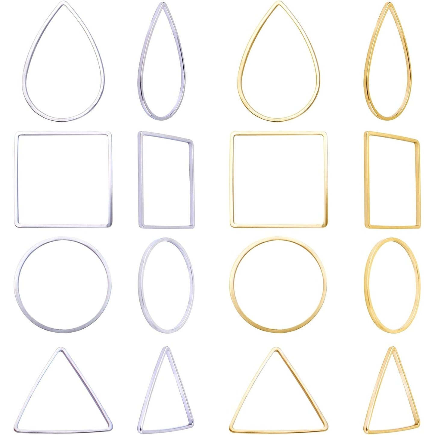 48pcs 4 Styles Earring Beading Hoop Charms Brass Geometric Pendant Connector Charms Round Square Triangle Teardrop Open Bezel Pendant Frame for DIY Earrings Necklace Jewelry Crafts Making, 2 Colors
