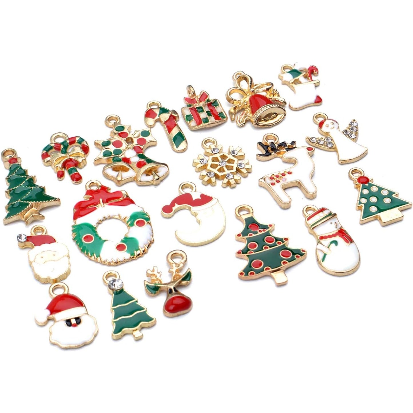 Christmas Theme Pendants,19 Pieces Assorted Enamel Gold Plated Charms for DIY Jewelry Xmas Gifts,19 Styles
