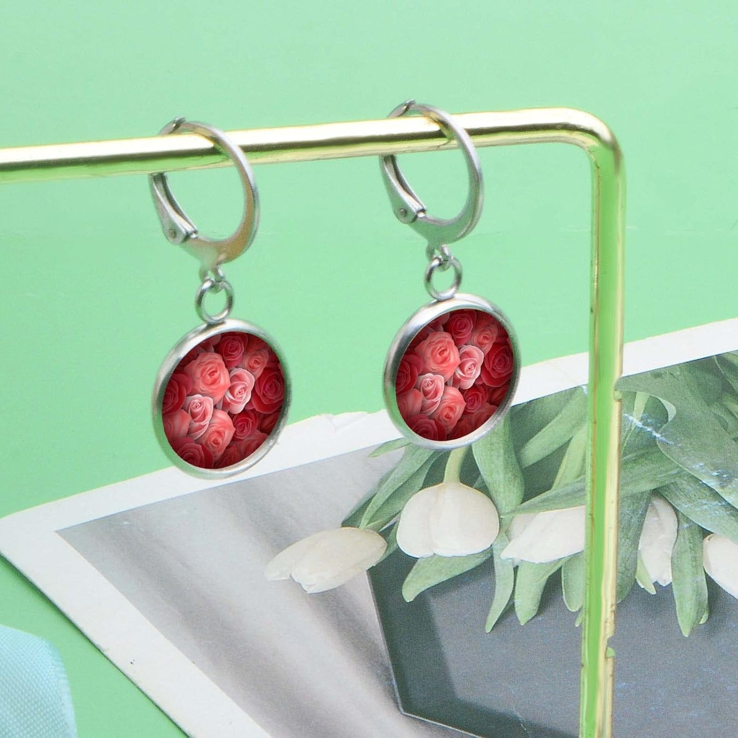 20pcs Leverback French Ear Wires Hooks Stainless Steel Blank Flat Round Bezel Trays Base Earring Cabochon Settings for DIY Earrings Jewelry Making Supplies, 2 Colors