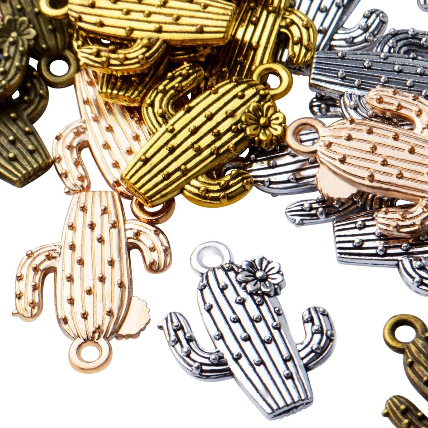 40pcs Cactus Flower Charm Alloy Plant Charms Cactus Charm Pendants Craft Supplies for DIY Earring Necklace Bracelet Jewelry Making Accessory,4 Colors