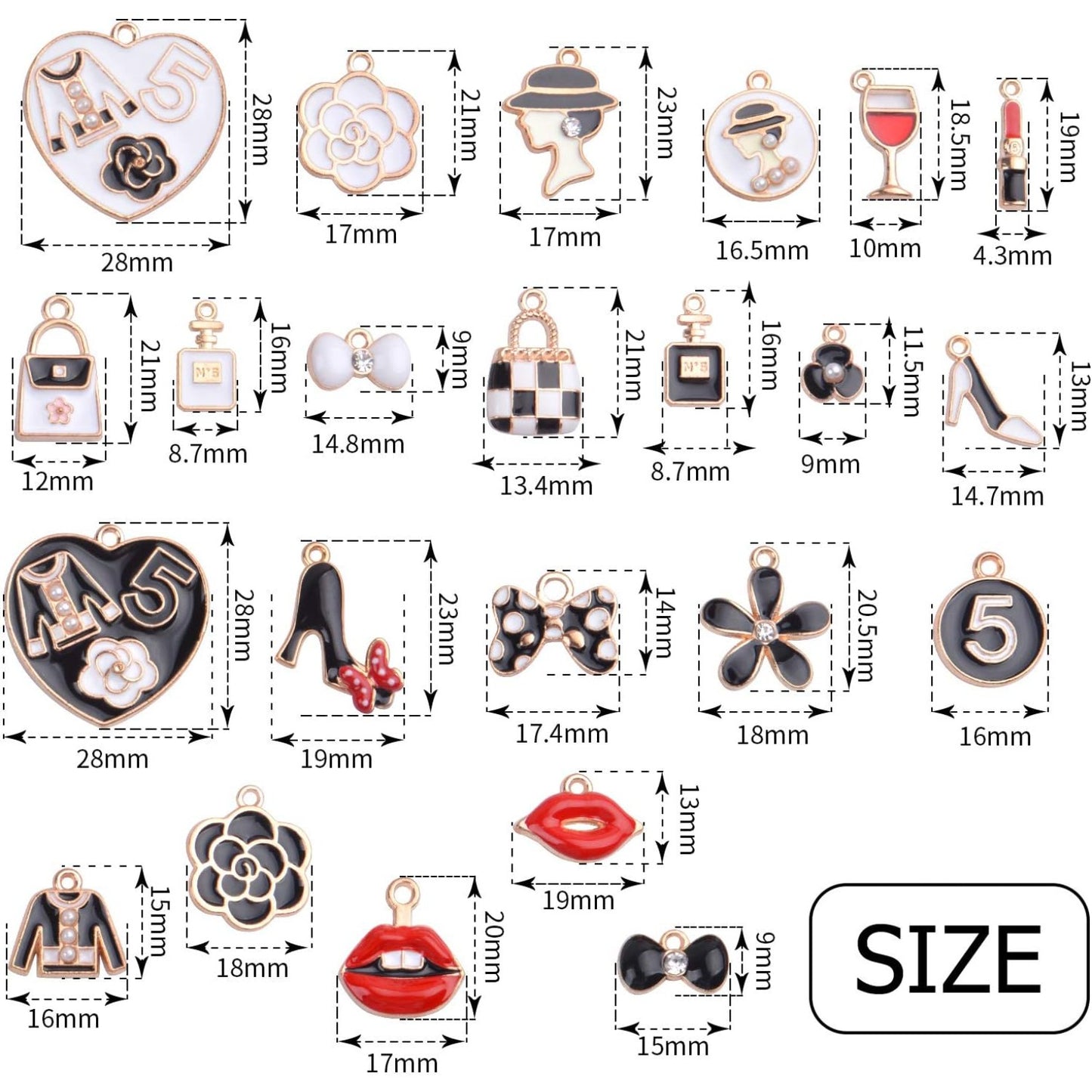 23pcs Mixed Women Make Up Charms Fashion Lipstick Dress Perfume Purse Charms Pendant for Jewelry Making Necklace Bracelet Earring