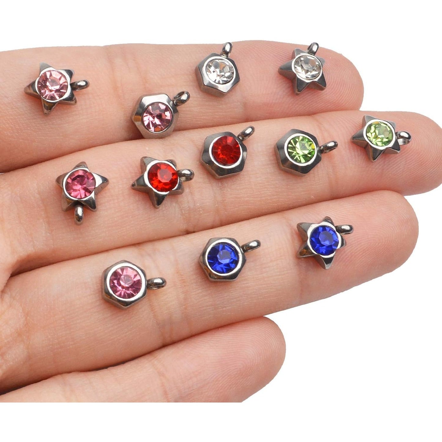 24pcs Jewelry Crystal Charms Rhinestone Star Hexagon Charm Pendants DIY Beads Pendants with Rings for DIY Jewelry Necklace Bracelet Earring Making Supplies,6 Colors