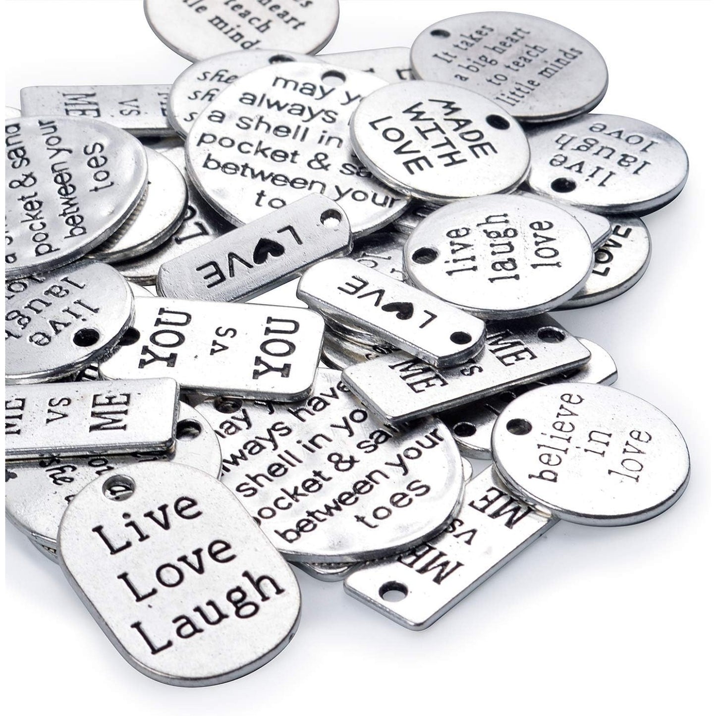 40pcs Mixed Words Charms Beading Pendants for Choker Necklace Bracelet Crafting Findings Antique Silver