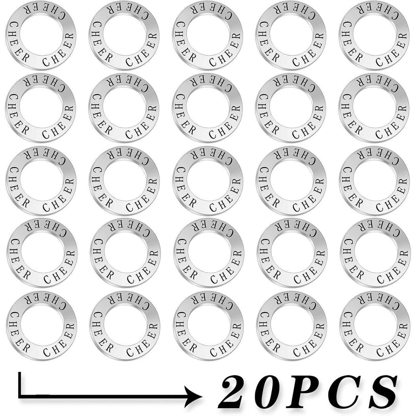 20 Pieces 23 mm Cheer Charms "Cheer" Stamped Round Circle Charms Alloy Cheering charm Connector for Necklace Bracelet Jewelry Making Accessories, Antique Silver