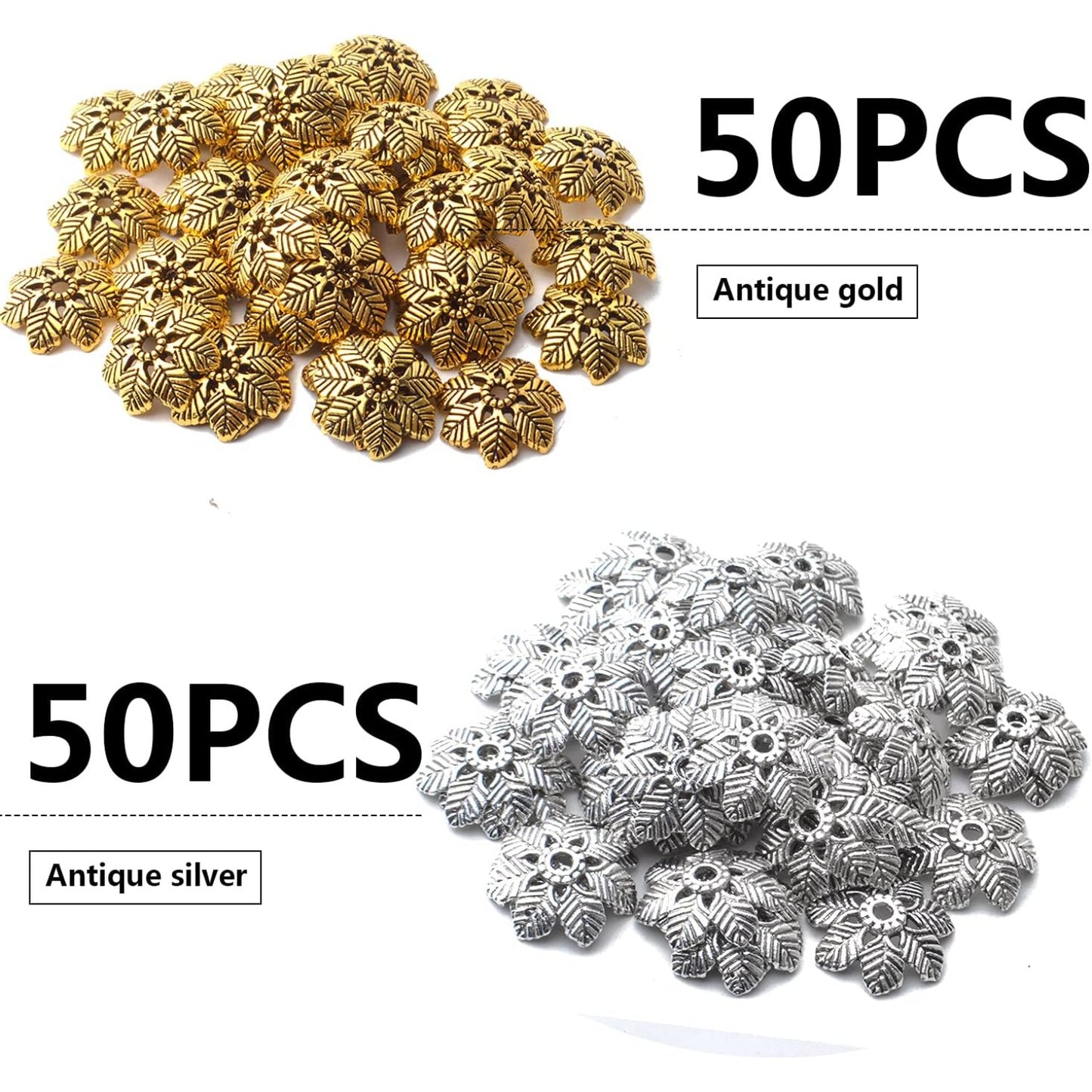 100pcs Flower Bead Caps Tibetan Alloy Spacer Beads Loose for DIY Earring Bracelet Necklace Jewelry Making
