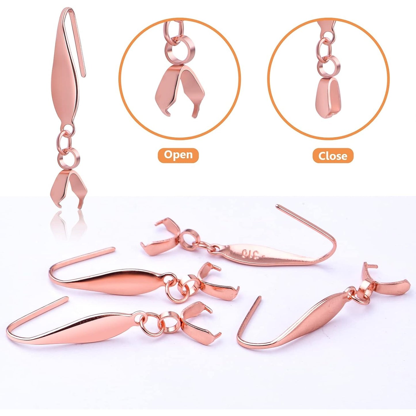 Stainless Steel Earring Hooks, 30pcs Pendant Clasp Earring Hooks Ear Wire Buckle Fish Hooks Dangle Earrings Connectors for Women Girls DIY Jewelry Making Supplies, Rose Gold