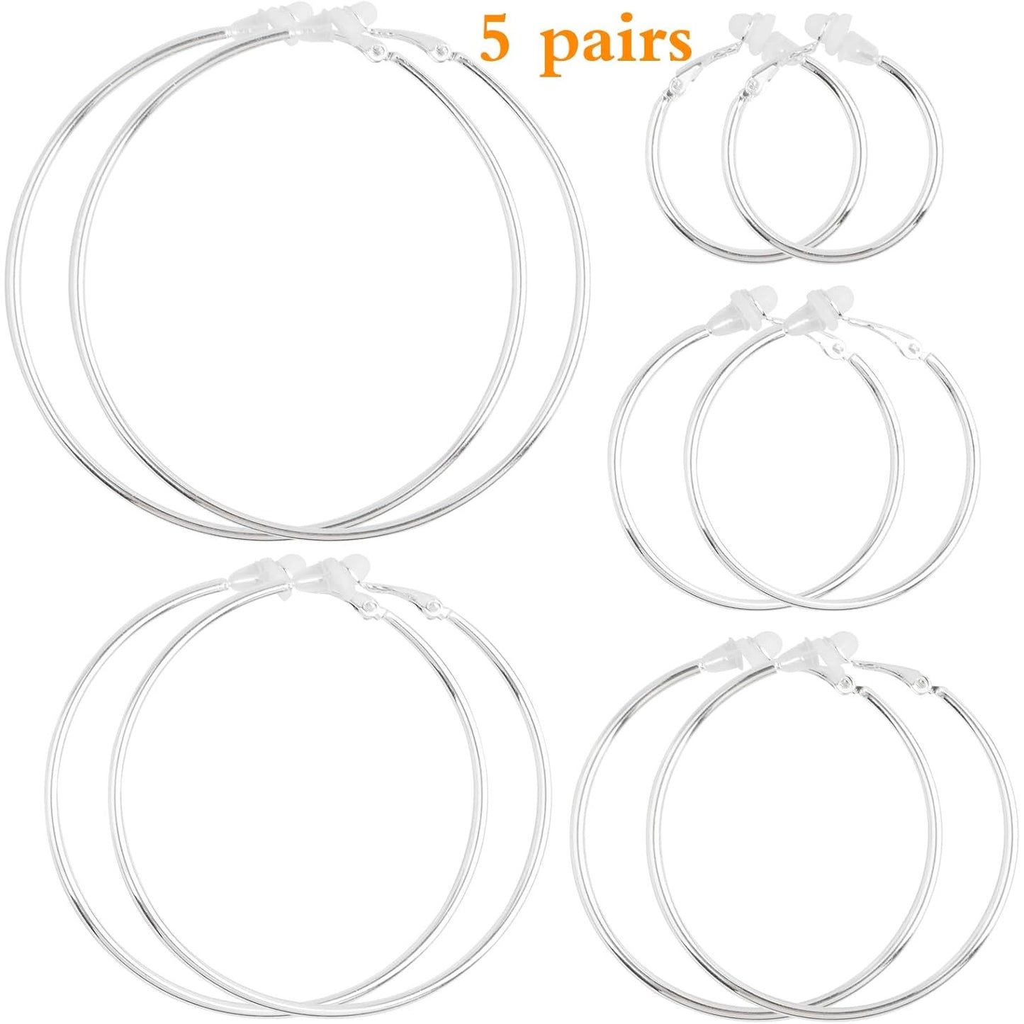 5 Pairs Gold Clip on Earrings Hoop Non Piercing Women Clip Earrings for Women, 5 Sizes