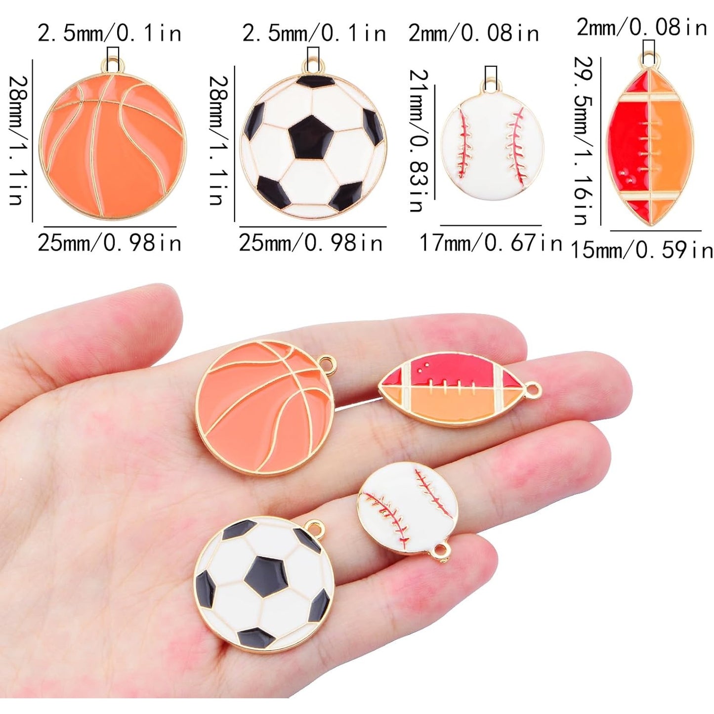 20pcs Enamel Sports Ball Charms Mixed Alloy Football Basketball Baseball Rugby Pendants Craft Supplies for DIY Necklace Bracelet Keychains Jewelry Making Decoration, 4 Styles