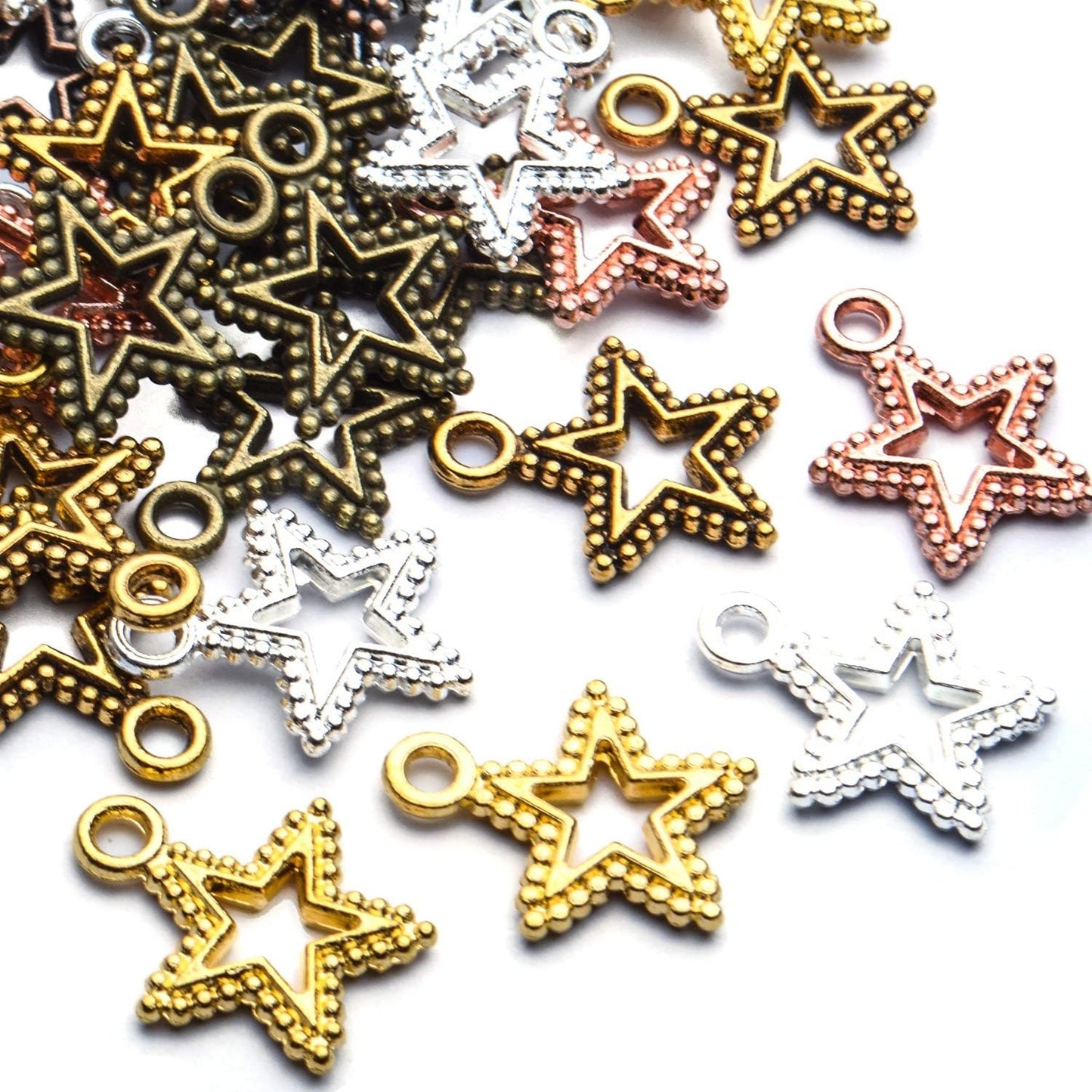 Star Pendant Charms,70pcs 17x15mm Hollow Star Charms Tibetan Alloy Star Pendants Little Star Dangle Charms Jewelry Making Accessories for Earrings Necklace Bracelet Crafts,7 Colors