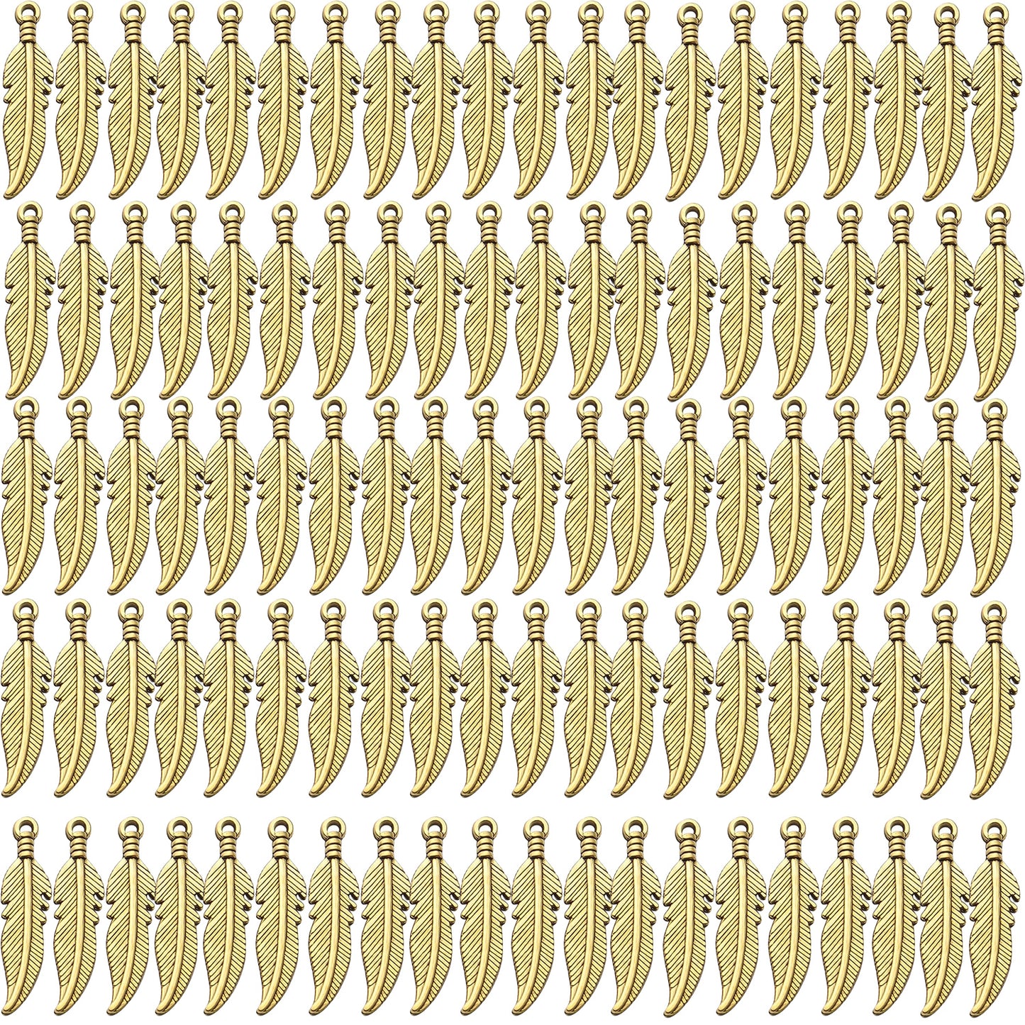 100pcs Feather Charm Pendants Tibetan Alloy Dangle Leaf Charms Craft Supplies for Jewelry Making Findings Accessory for DIY Bracelet Necklace,5 Colors