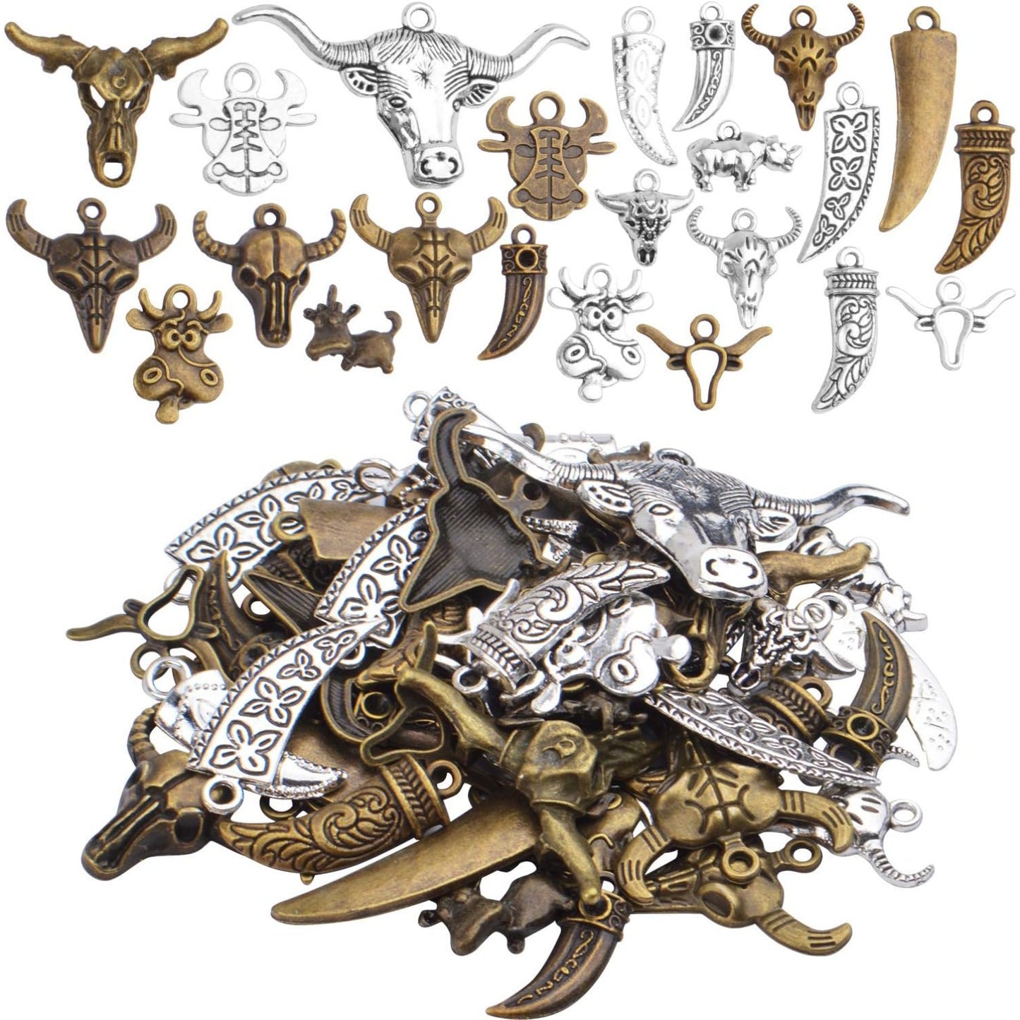 100g (40-60pcs) Mixed Cow Charms Alloy Cattle Pendant Charms Vintage Jewelry Findings for Making Braclet Necklace Crafts