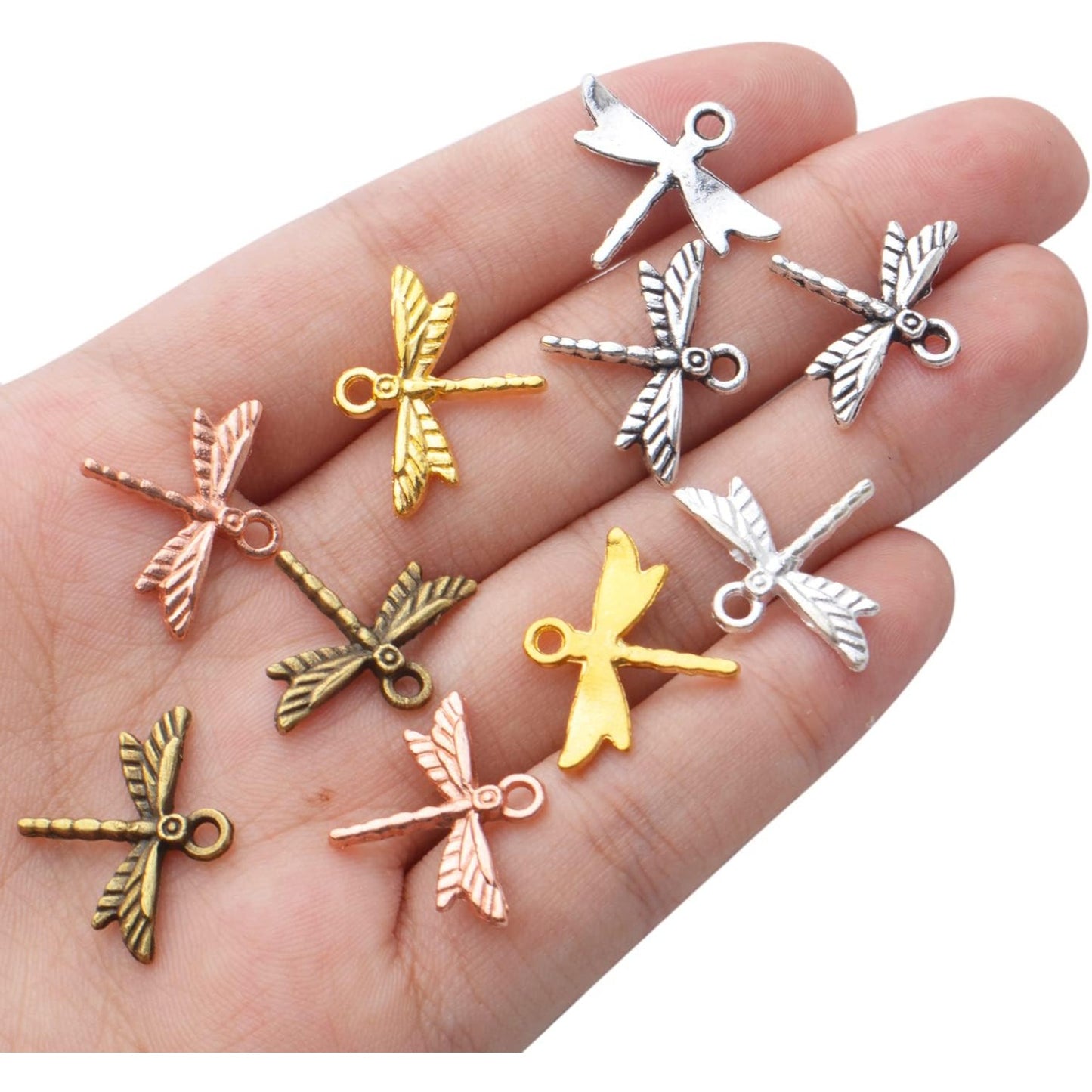 100pcs Dragonfly Charm Pendants Alloy Insects Charms Dragonfly Bead Charms for DIY Earrings Necklace Bracelet Jewelry Findings Making Accessory and Crafting,5 Colors