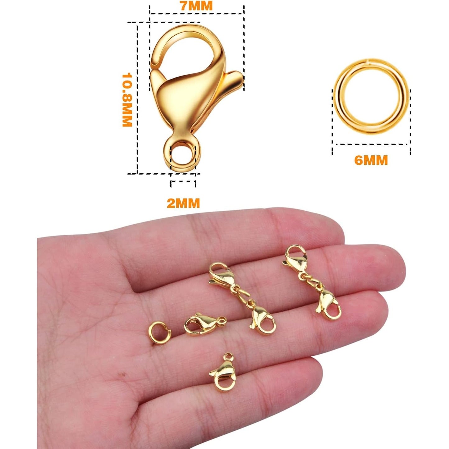 10 Sets Double Lobster Clasp Extender Stainless Steel Lobster Clasp Claw Connectors Bracelet Extension Clasps for DIY Crafts Necklace Jewelry Making Handmade Decoration