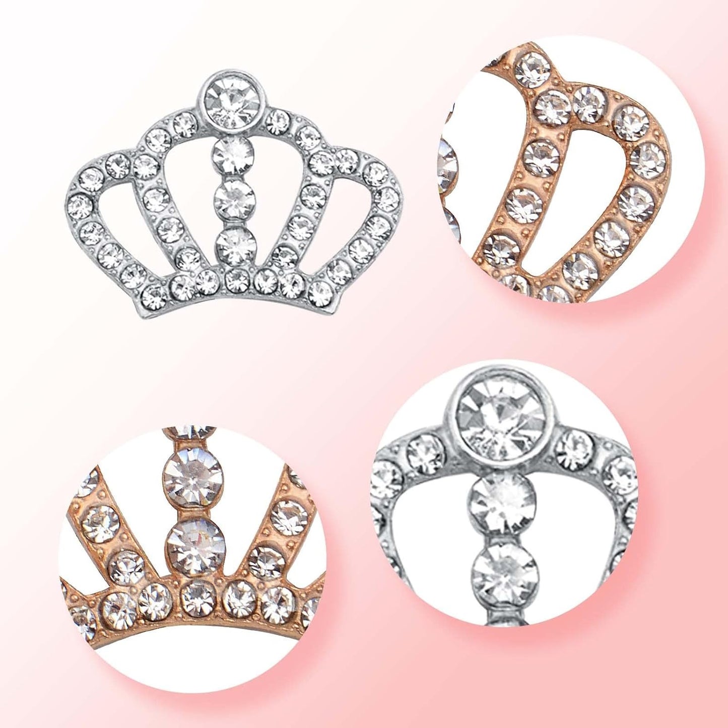 20pcs Rhinestone Crown Charms Alloy Queen Crown Diamond Embellishment Pendants Hair Accessories for DIY Bracelet Jewelry Making Wedding Decoration, Golden and Silver