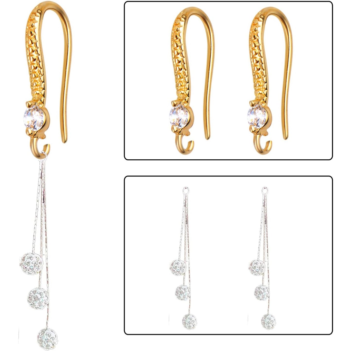 10pcs Gold Plated Brass Cubic Zirconia Earring Hooks French Fish Hooks Ear Wires with Loops Dangle Earrings Connectors for DIY Jewelry Crafts Making Party Festival Christmas Favor