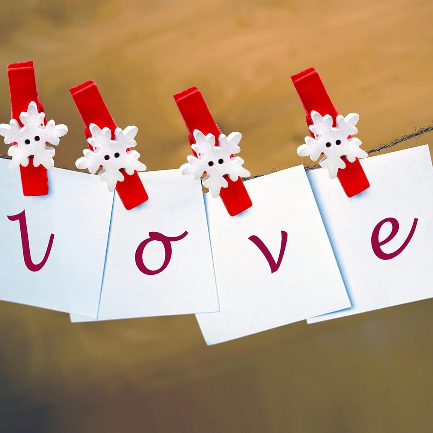 50 Pieces Snowflake Wood Clips Christmas Snowflake Wooden Clothespins Photo Frame Paper Peg Pins DIY Craft Clips for Home School Art Crafts, Red