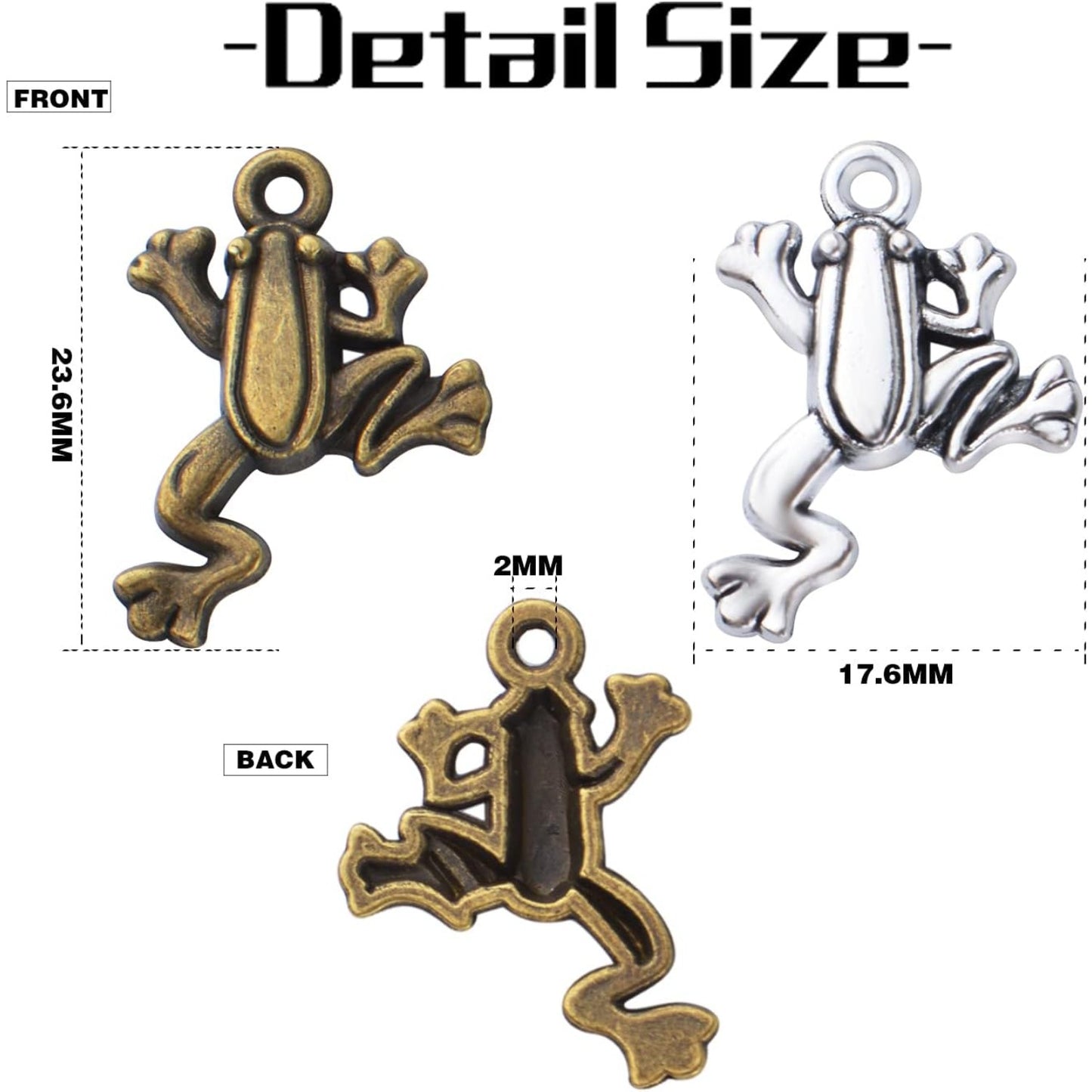 50pcs Frog Pendant Charm Animal Charms Pendants Frog Bead Charms Crafts Supplies for Jewelry DIY Earrings Necklace Bracelet Making Accessory, Antique Silver and Antique Bronze