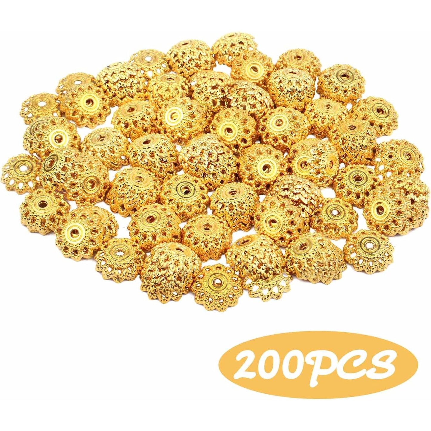 200pcs 12mm Flower Filigree Bead Caps Alloy Spacer Beads Caps Flower End Caps Loose Beads for Bracelet Necklace DIY Jewelry Making Crafts Supplies