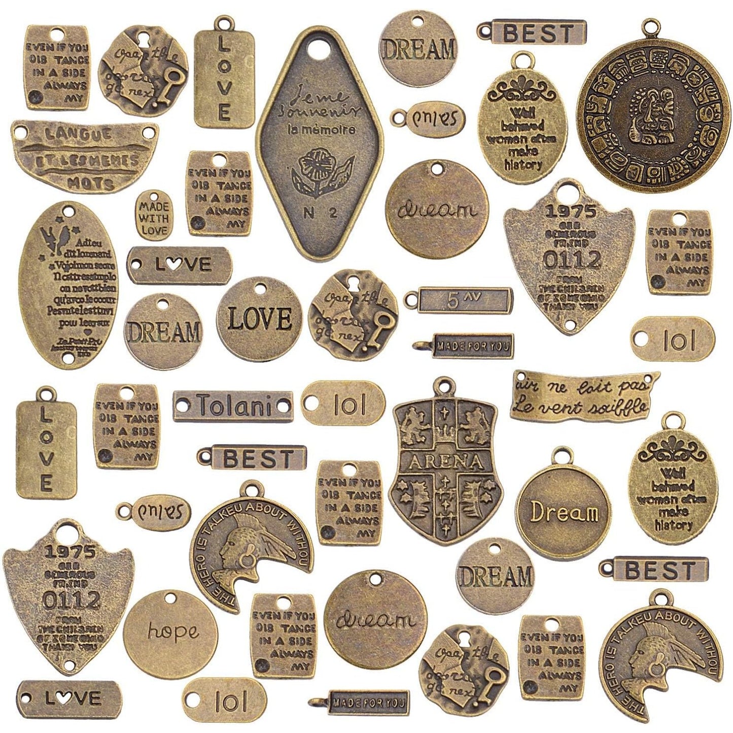 Inspirational Word Charms, 100g (40-50pcs) lettering Message Charms Pendants Craft Supplies Jewelry Findings for DIY Necklace Bracelet