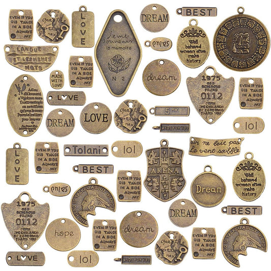 Inspirational Word Charms, 100g (40-50pcs) lettering Message Charms Pendants Craft Supplies Jewelry Findings for DIY Necklace Bracelet