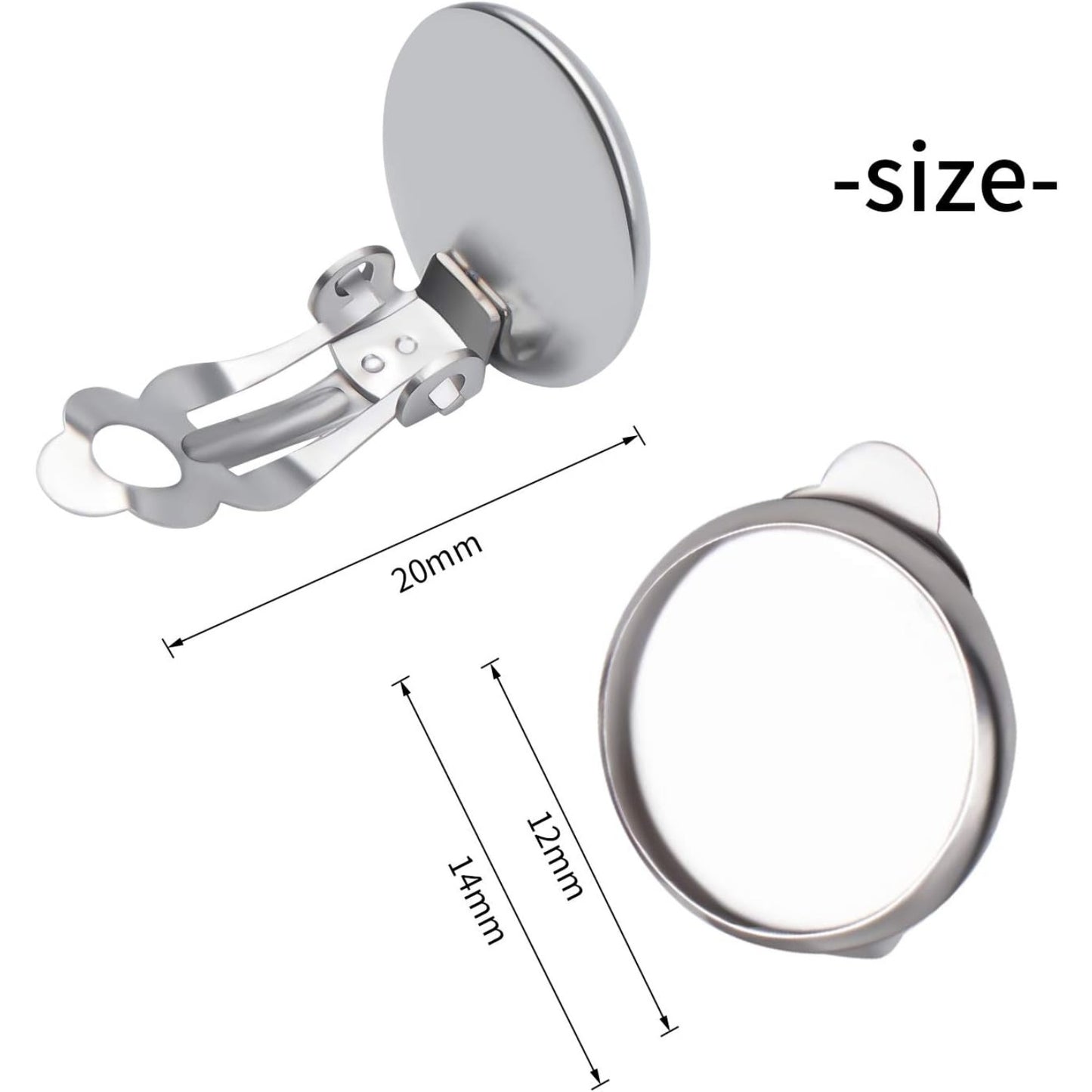 Clip-on Earring Converters, 20pcs (10 Pair) Flat Round Earring Trays 12mm Earring Cabochon Setting Converter for Non Pierced Ears Earring Making - Silver