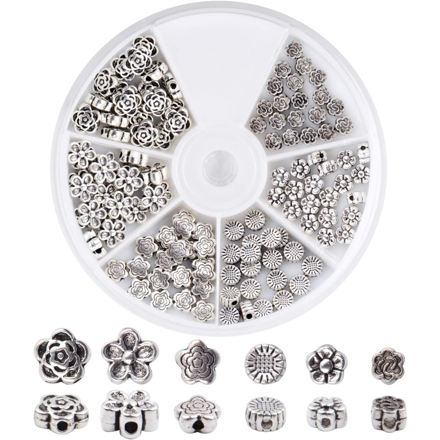 Alloy Spacer Beads, 120 Pieces Antique Silver Spacer Beads Tibetan Silver Beads for Jewelry Making Bracelets Necklace, 6 Styles