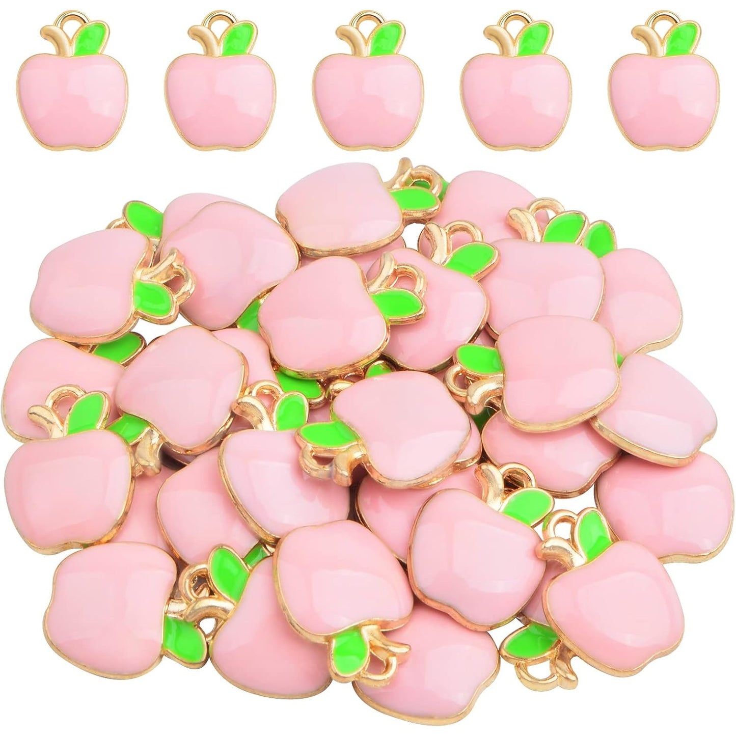 40pcs Pink Apple Pendant Charms Cute Enamel Fruit Dangle Charms Apple Shaped Sweet Imitation Food Hanging Ornaments for DIY Bracelet Necklace Earrings Jewelry Making