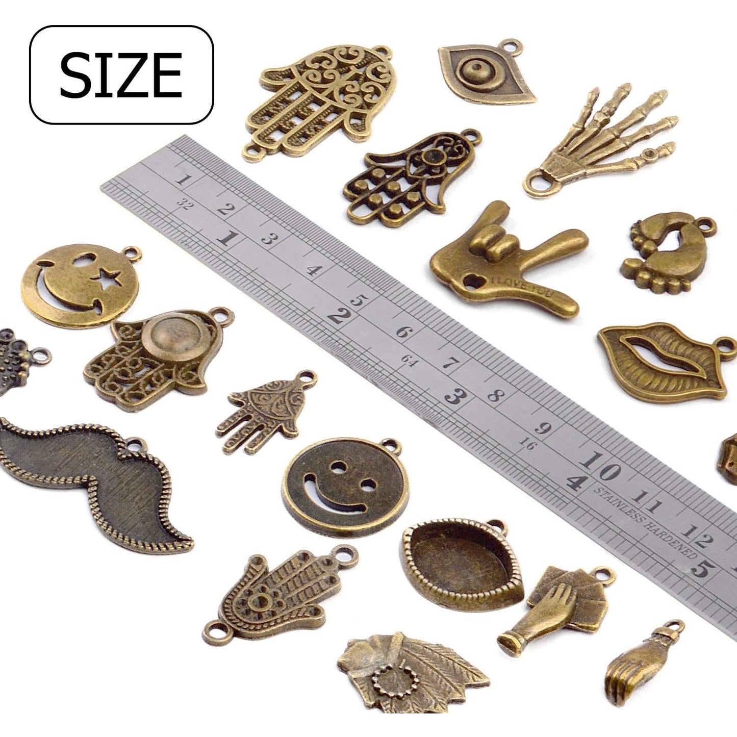 Human Body Parts Charms Collection, 100g(About 50-70 Pieces) Vintage Hand Eye Footprint Moustache Tooth Lip Smile Face Pendants for DIY Jewelry Hand Made Craft, Antique Bronze